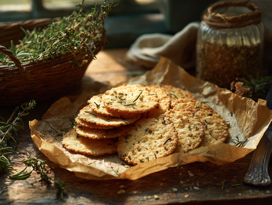 Golden sourdough discard crackers with herbs
