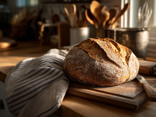 Freshly baked einkorn sourdough bread