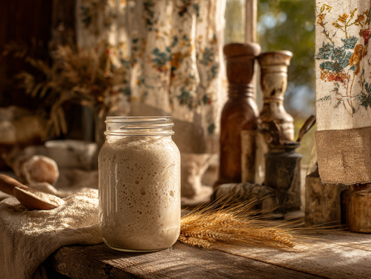 active sourdough starter with yeast bubbles