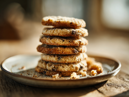 Stack of chewy sourdough discard cookies on a plate