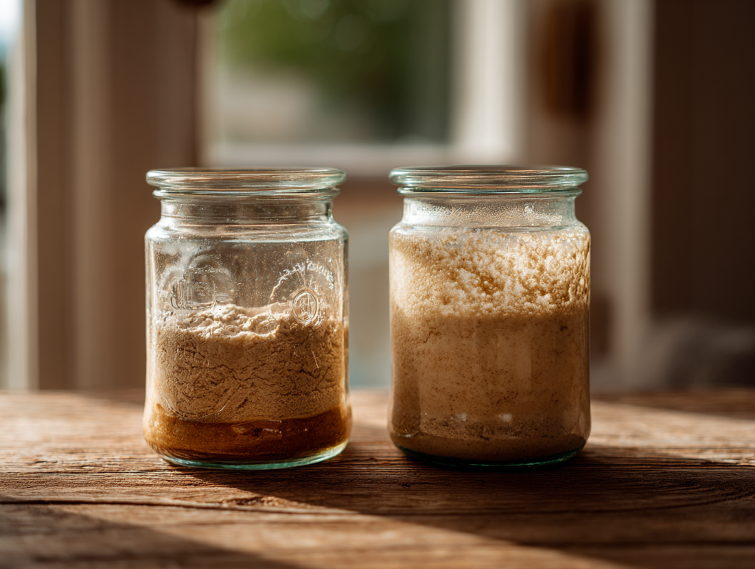 Comparison of inactive and active sourdough starter in jars