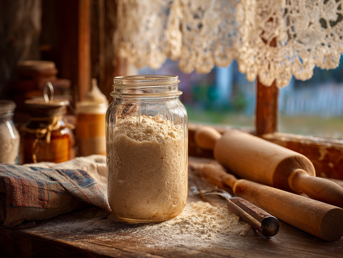 active and bubbly sourdough starter after feeding