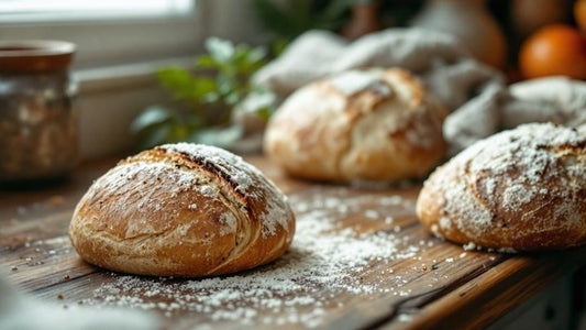 Live sourdough culture showing active wild yeast fermentation on a weathered oak kitchen counter — sourdough starter ideas guide from Mother's Country Store