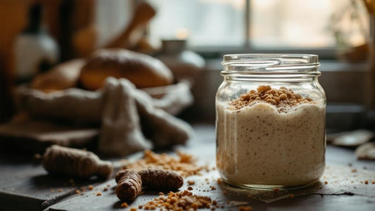 sourdough starter jar nearby — sourdough starter guide from Mother's Country Store