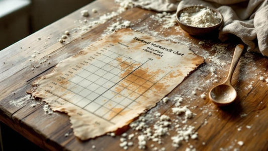 Sourdough starter with hooch layer showing hunger beside a kitchen scale and mixing bowl — sourdough starter peak chart guide from Mother's Country Store