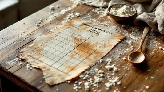 Sourdough starter with hooch layer showing hunger beside a kitchen scale and mixing bowl — sourdough starter peak chart guide from Mother's Country Store