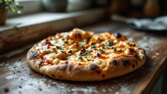 Active sourdough starter in morning window light on a linen-draped wooden surface — sourdough starter pizza guide from Mother's Country Store