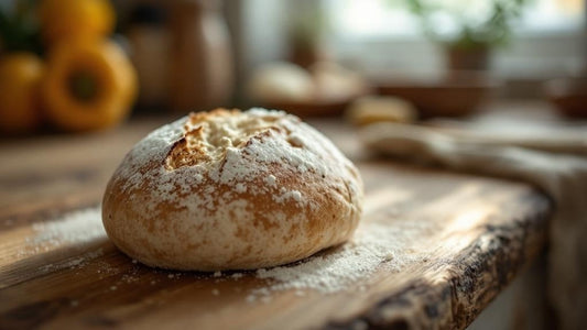 Bubbly sourdough starter culture on a kitchen counter in a warm Southern kitchen setting — sourdough starter ratio guide from Mother's Country Store