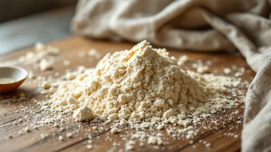 Sourdough starter culture with visible fermentation bubbles on a marble counter with flour dusting — sourdough starter yeast conversion guide from Mother's Country Store
