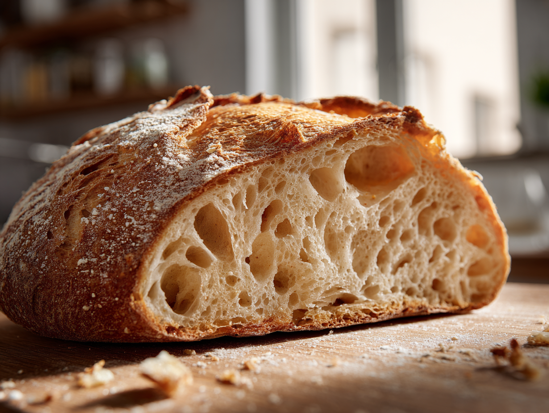 Open, airy sourdough crumb with no gumminess