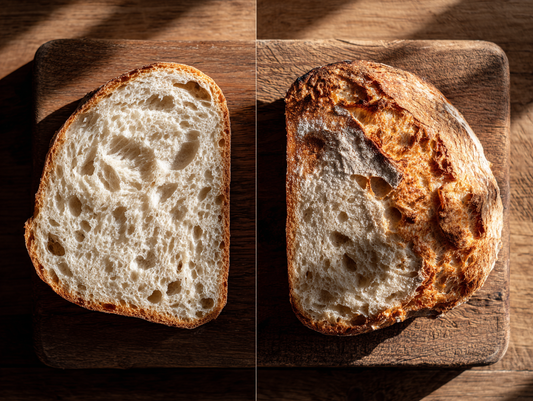 Proofed sourdough dough in a banneton before cold retard