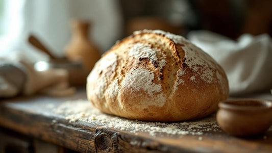 Sourdough starter with hooch layer showing hunger beside a kitchen scale and mixing bowl — when sourdough starter is ready guide from Mother's Country Store