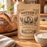 The Mother sourdough starter – pouch beside a fresh loaf