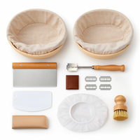 Sourdough proofing basket set - round and oval rattan banneton with linen liners